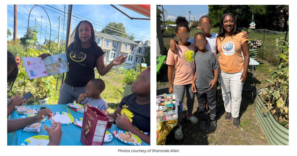 Photos of Sharonda and youth helpers outside at the garden